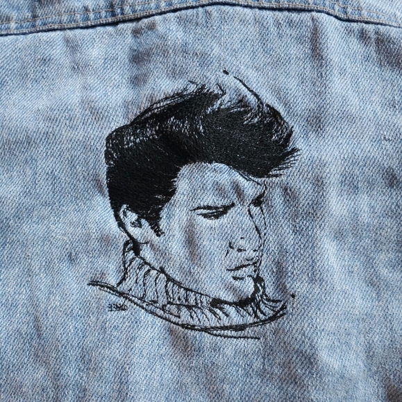 Rare Vintage Embroidered Elvis Lightweight Denim Jacket - Picture 3 of 4